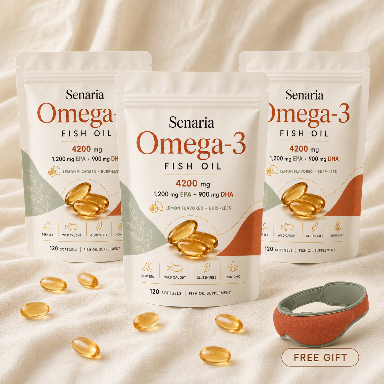 Senaria Omega-3 Fish Oil 4200mg with free gift sleep mask